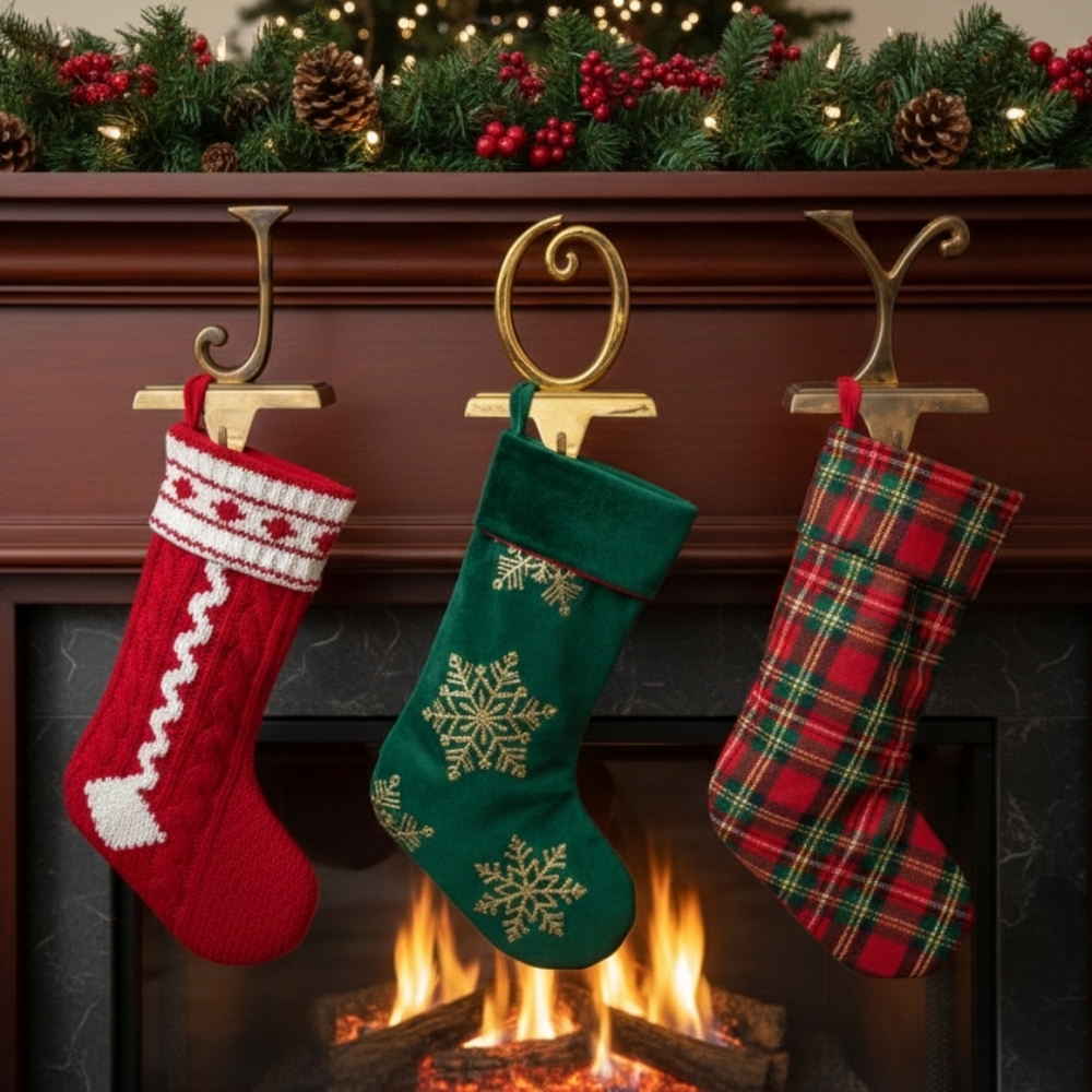 Pottery Barn Brass 'JOY" Stocking Holder Set New In Box